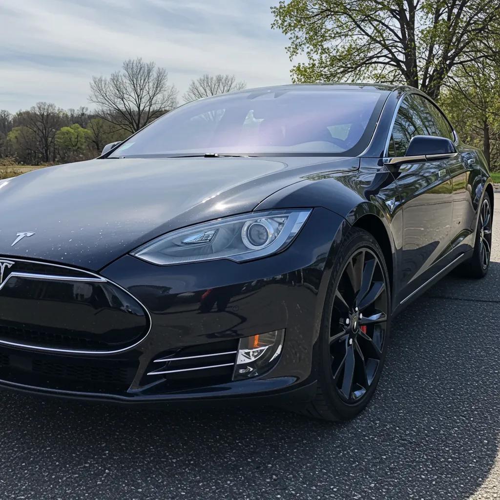 Tesla vehicle with glossy finish showcasing paint protection film clarity